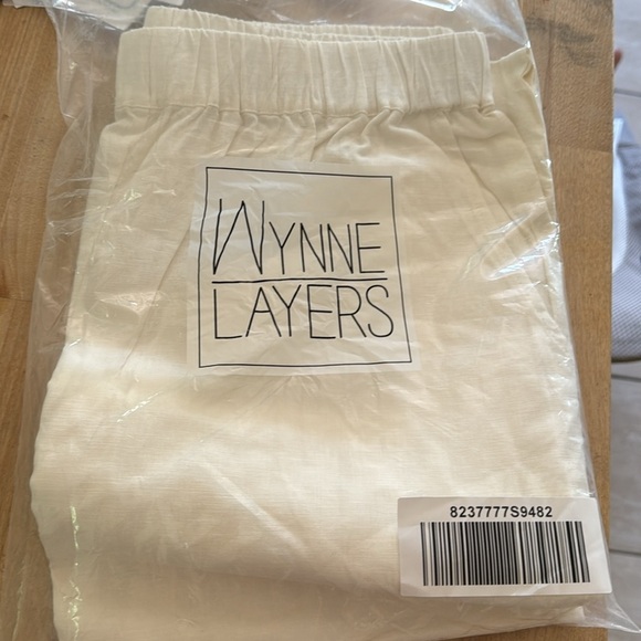 Wynne Layers Cream White Wide Leg Linen Blend Ankle Crop Pull On Pants M - Picture 2 of 2
